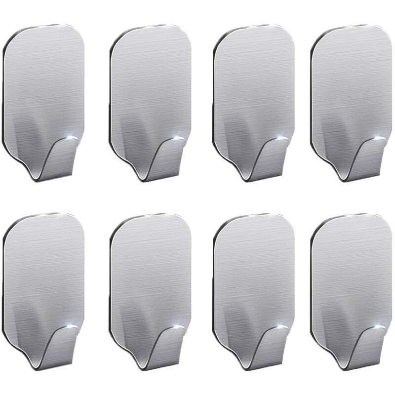 Adhesive Hooks Wall Hook Stainless Steel Towel Holder for Kitchen Bathroom 8 Pieces
