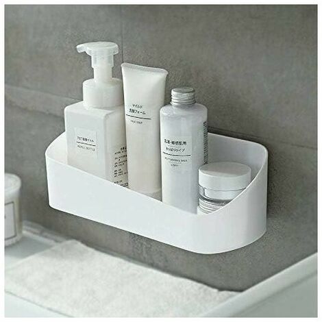 Adhesive Shower Caddy Basket Bathroom Shelf Organiser Wall Mounted Spices Storage Rack No Drilling Shower Shelf Bath Essentials Makeups Shampoo Holder with 2 Traceless Clear Adhesive