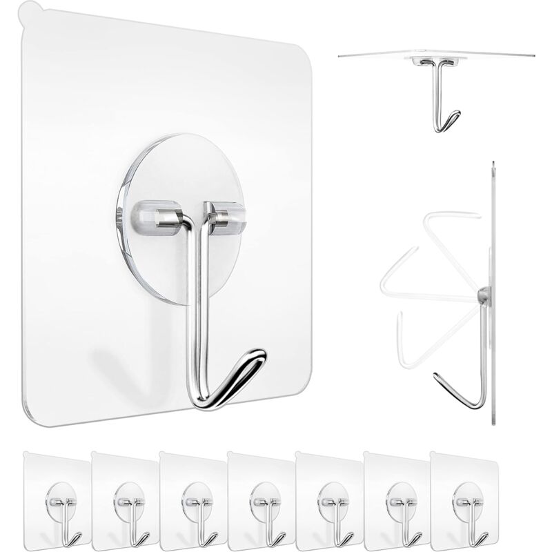 Linghhang - Adhesive Wall Hooks 10 Pcs, 6 x 6cm - Stainless Steel Wall Hook for Home, Kitchen, Bathroom - Maximum Load: 5 kg - Ideal for