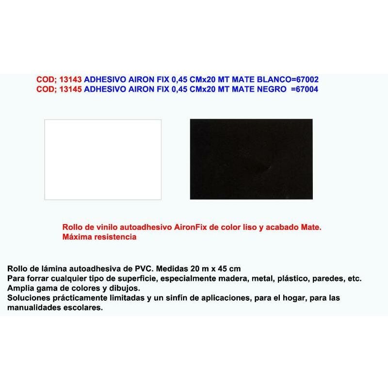 

adhesivo airon fix 0,45 cmx20 mt mate negro 67004 - Mibricotienda