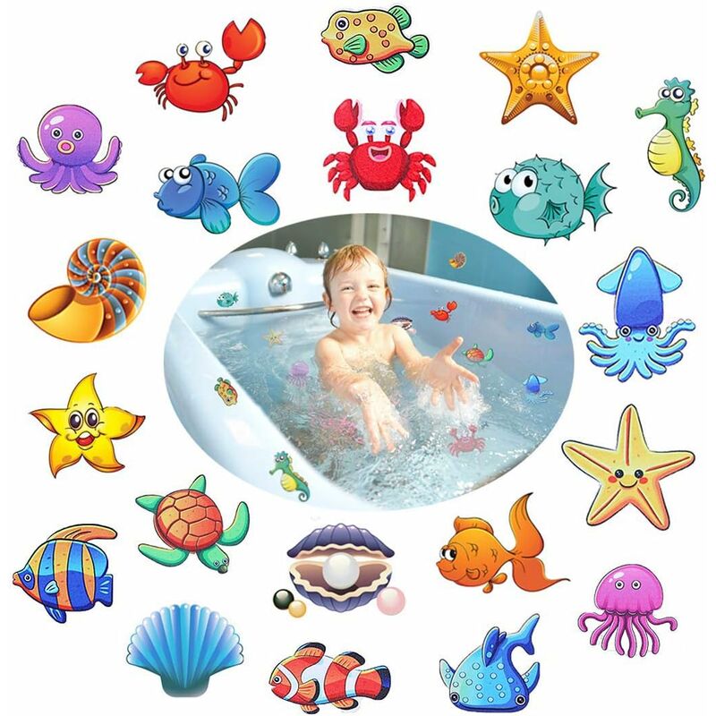 

Adhesivo antideslizante para bañeras, 20 organismos marinos, Ø 10 cm para seguridad en la bañera y la ducha, adhesivo antideslizante