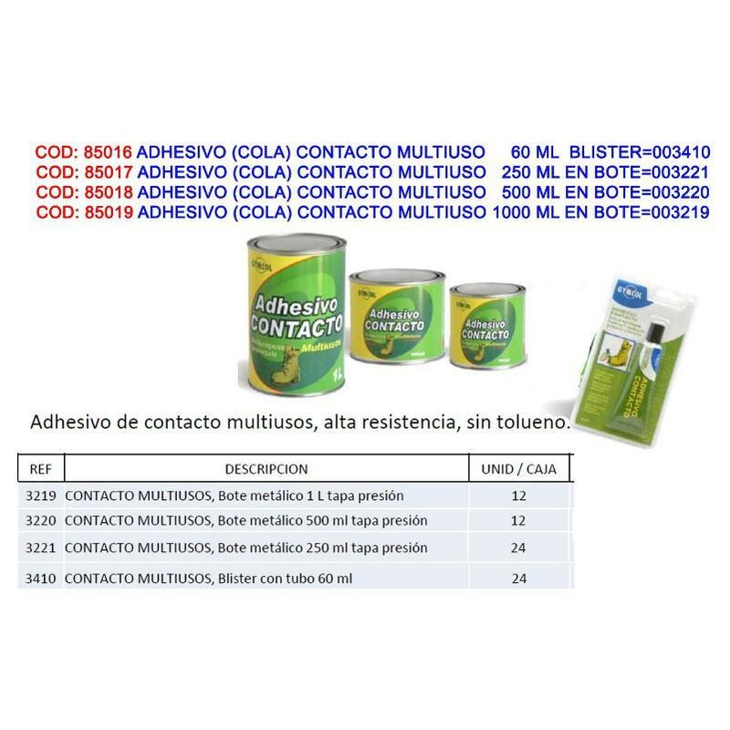 

adhesivo (cola) contacto multiuso 500 ml en bote 003220 - Mibricotienda