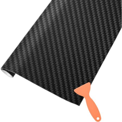 Adhesivo de fibra de carbono con rascador de plástico para coches, motocicletas, interior/exterior, textura 3D, negro mate.