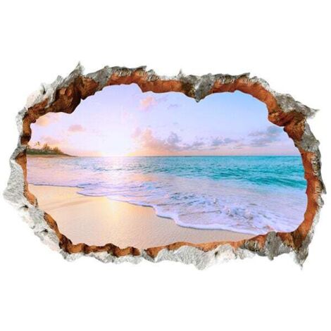 Adhesivo de pared 3D ISLA DE VACACIONES (60x40 cm) I Adhesivo de pared Paisaje Playa Mar Océano Palmera I Decoración para Salón Dormitorio Cocina Pasillo Puerta Entrada Adulto