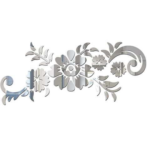 Adhesivo de pared acrílico reflectante de alta calidad, 50 x 21,5 cm / 80 x 34,5 cm, diseño floral.