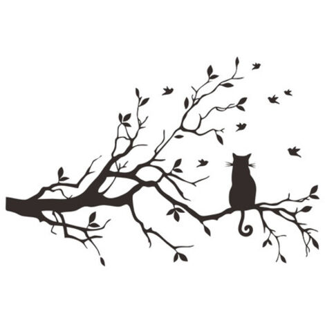 Adhesivo de pared creativo, impermeable y removible con diseño de ramas y gato, 38x58 cm, para sala de estar, dormitorio, decoración del hogar, 1 unidad.