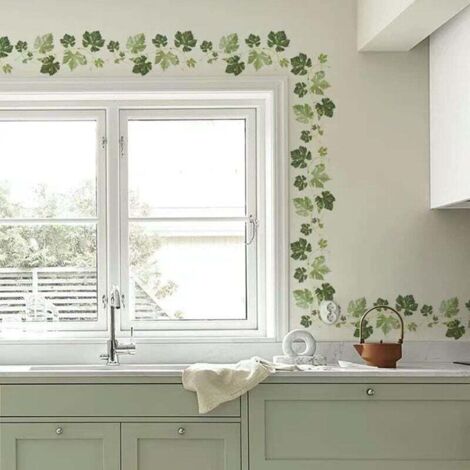 Adhesivo de pared HOJAS DE PARRA (1,7 m) I Adhesivo de pared Plantas verdes Hiedra I Decoración para salón dormitorio cocina baño pasillo adulto adolescente niño