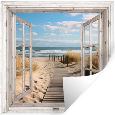 ADHESIVO DE PARED Ventana - Mar - Costa - Naturaleza - vista - Playa - Mar de Wadden 50x50