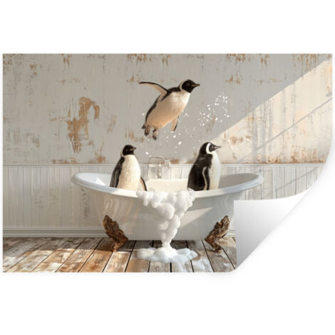 ADHESIVO DE PARED Vintage - Pingüino - Bañera - Espuma 120x80