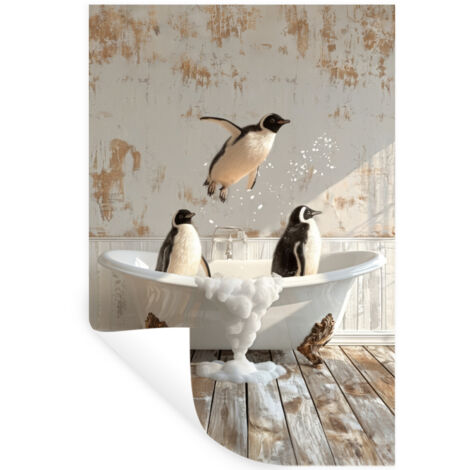 ADHESIVO DE PARED Vintage - Pingüino - Bañera - Espuma 80x120