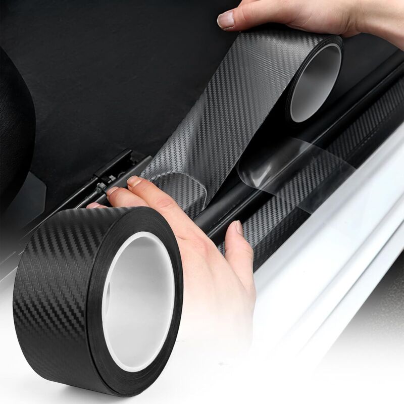 Jalleria - Adhesivo de película de carbono para coche, 5 cm x 10 m, adhesivo de fibra de carbono para umbral de puerta, protector de llantas.