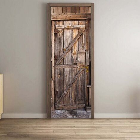 Adhesivo decorativo para puerta KZQ Trompe l'Oeil - Adhesivo decorativo para puerta de madera antigua - Adhesivo decorativo para puerta - Póster para puerta - Adhesivo decorativo para pared (77 x 200 
