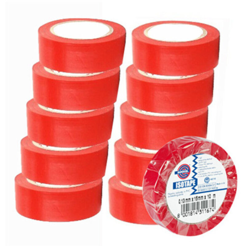 Eurocel Cinta adhesiva eléctrica de PVC 10 m x 15 mm rojo - Eurocel