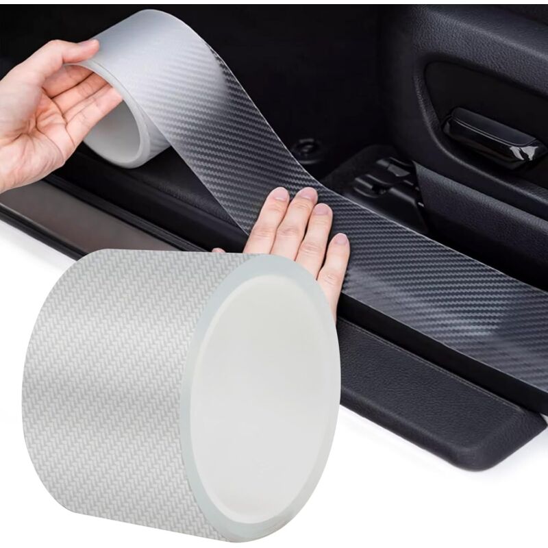 Adhesivo para umbral de puerta de coche - Fabricado en fibra de carbono transparente - Película protectora de pintura - Protector de umbral de puerta