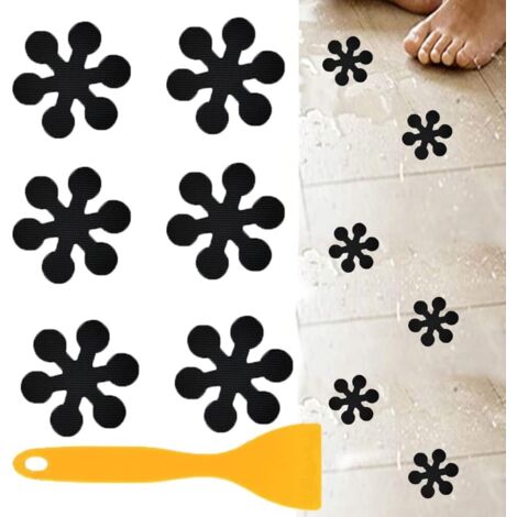 Adhesivos luminosos antideslizantes con forma de flor para baño, bañera, cocina y escaleras color negro 10 × 10 cm paquete de 12 unidades.