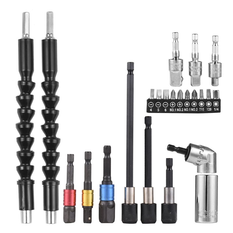 Erhope - Kit de rallonges de douilles pour clés 23 pièces, jeu de clés à douille universelles, tige hexagonale, adaptateur à angle droit 105°,