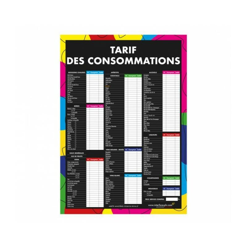 Adhésif tarif des consommations moderne format A1