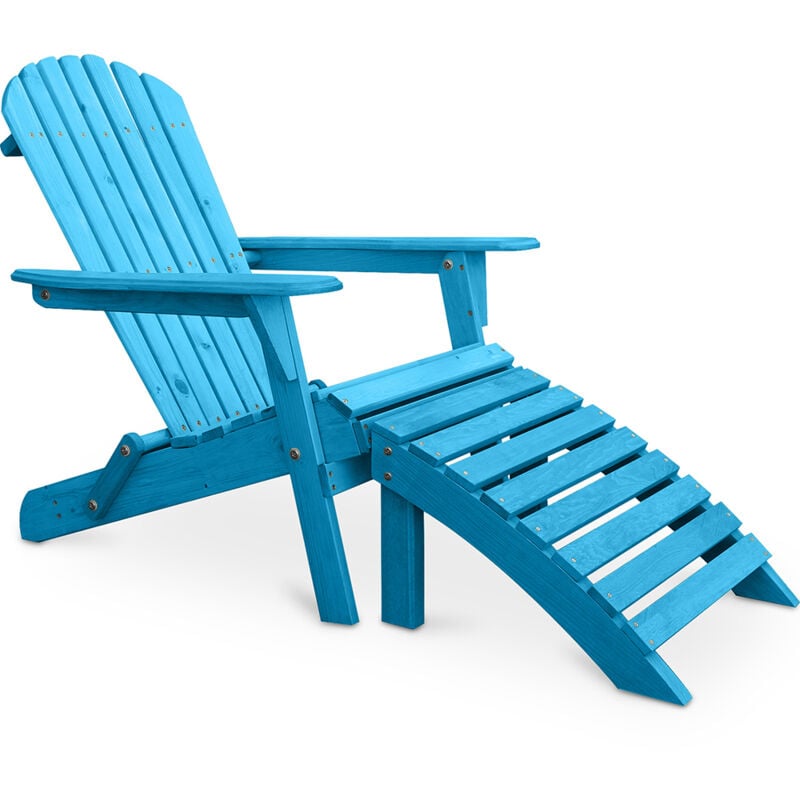 Chaise de terrasse avec repose-pieds - Chaise de jardin en bois - Alana Turquoise