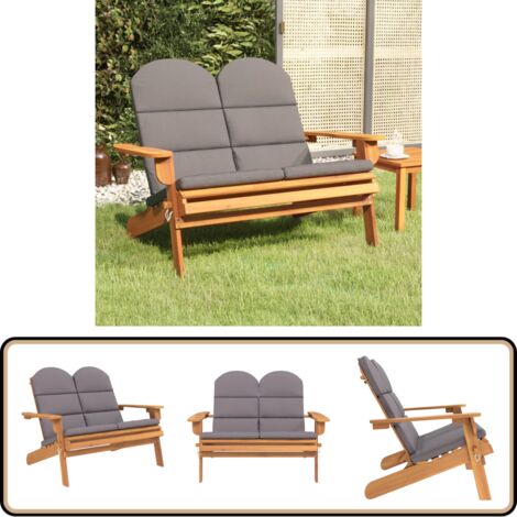 Adirondack-Gartenbank mit Kissen 126 cm Massivholz Akazie - Gartenbank - Holzbank - Akazienholz - Outdoor Möbel - Gartenmöbeln