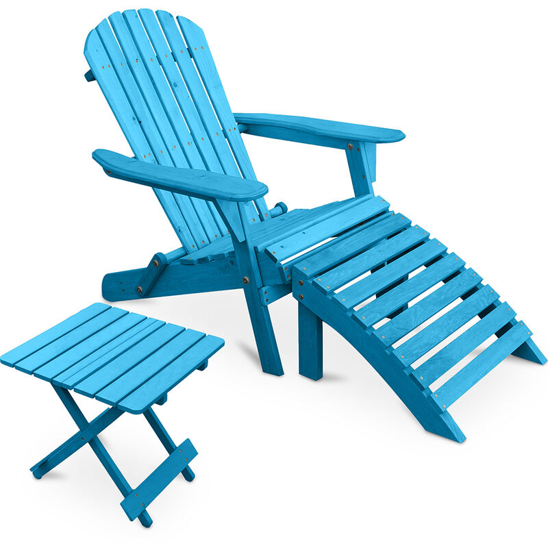 Pack Chaise d'extérieur avec pouf et table d'extérieur et de jardin - Bois - Alana Turquoise - Bois de pruche - Turquoise
