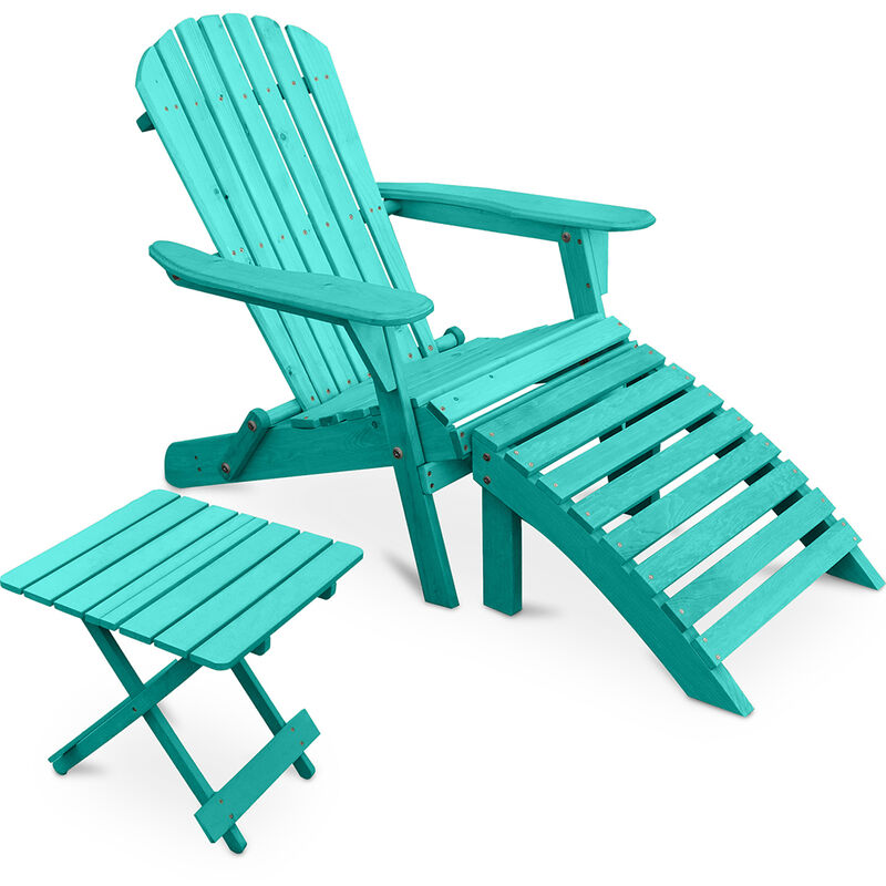 Pack Chaise d'extérieur avec pouf et table d'extérieur et de jardin - Bois - Alana Vert - Bois de pruche - Vert