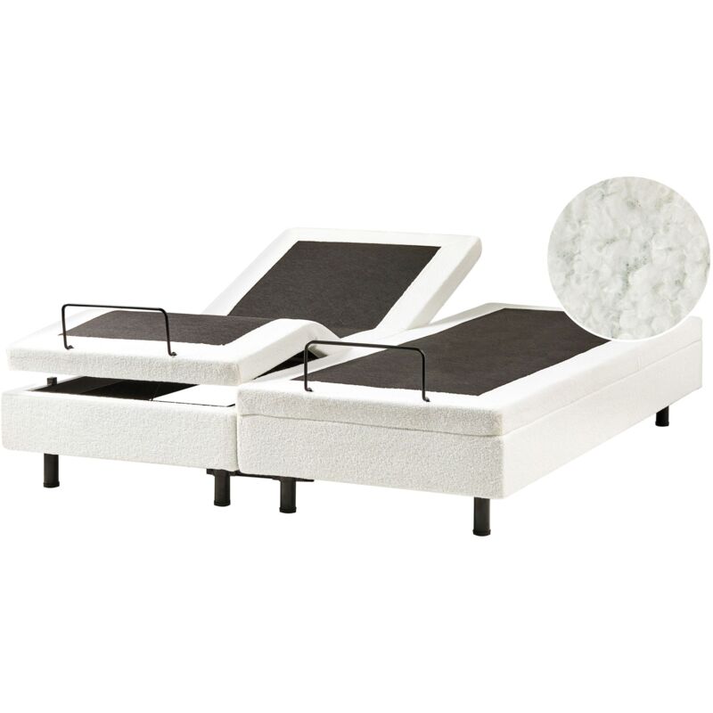 Beliani Adjustable Bed Without Headboard Boucle Duke 160 X 200 Cm (eu King Size) Off-white
