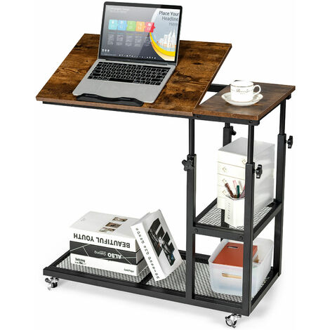 Adjustable C-Shaped Bedside Table Mobile Sofa Snack Tray Table Tiltable Tabletop