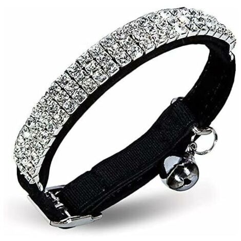 Adjustable cat collar in soft velvet with rhinestones and bells