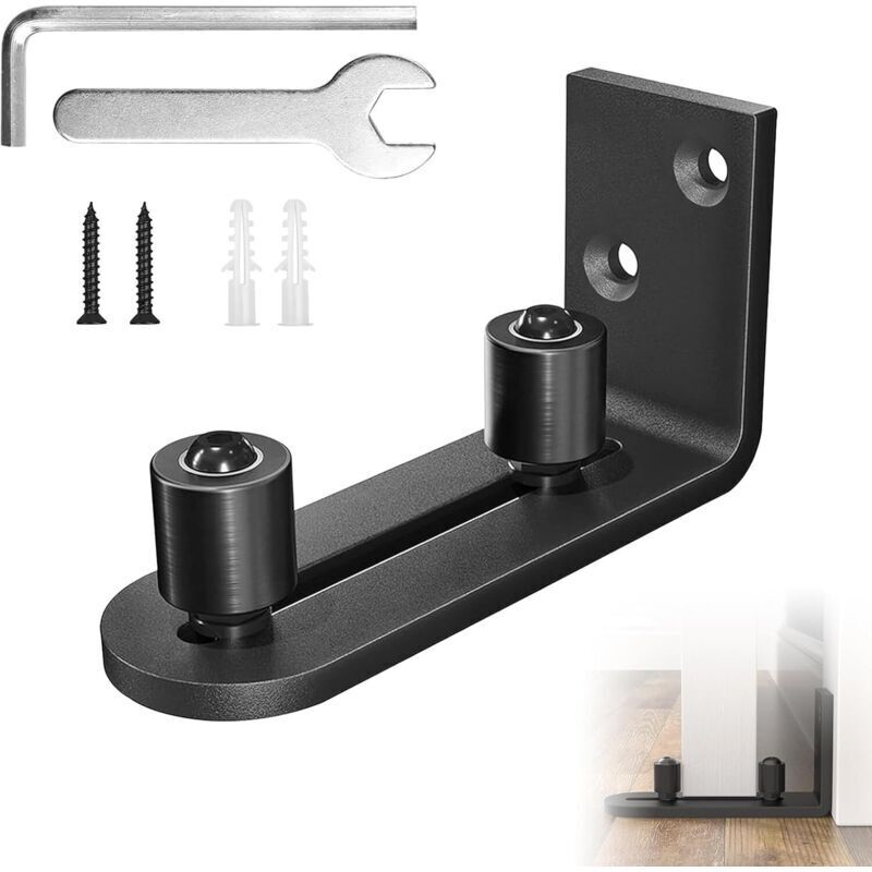 Adjustable Floor Guide, Bottom Guide for Wooden Doors, Sliding Floor Door Guide, Sliding Door Rail, Adjustable Sliding Floor Door Guide (1, Black)