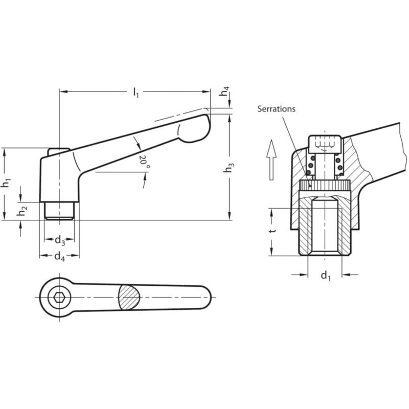 Ganter GN300-63-M6-SW Adjustable Hand Lever Black, Female