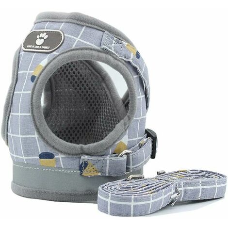 Adjustable Harness Vest Padded Reflective Soft Breathable Comfortable Leash for Small Dog Puppy MZ083 (S, Gray)