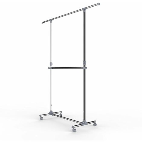 Adjustable Height Garment Rack Clothes Hanging Rail Stand with Middle Rail - Stainless Steel Clad Pipe LLR401