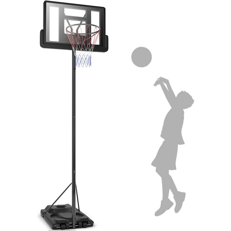 Costway - Panier de Basket-Ball sur Pied 97x65x360cm Hauteur Réglable 3,05M à Roulettes Rempli Eau/Sable Filet en Nylon Jeune/Adulte