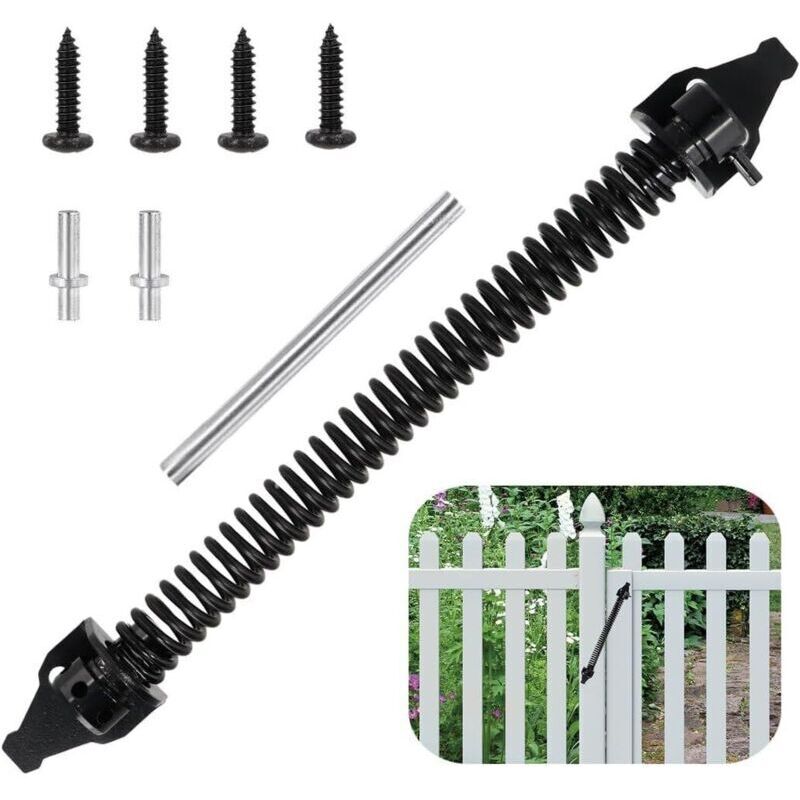 Adjustable metal garden gate spring, 35.6 cm, self-closing hardware for wooden fence gates, extendable metal latch for garden gates