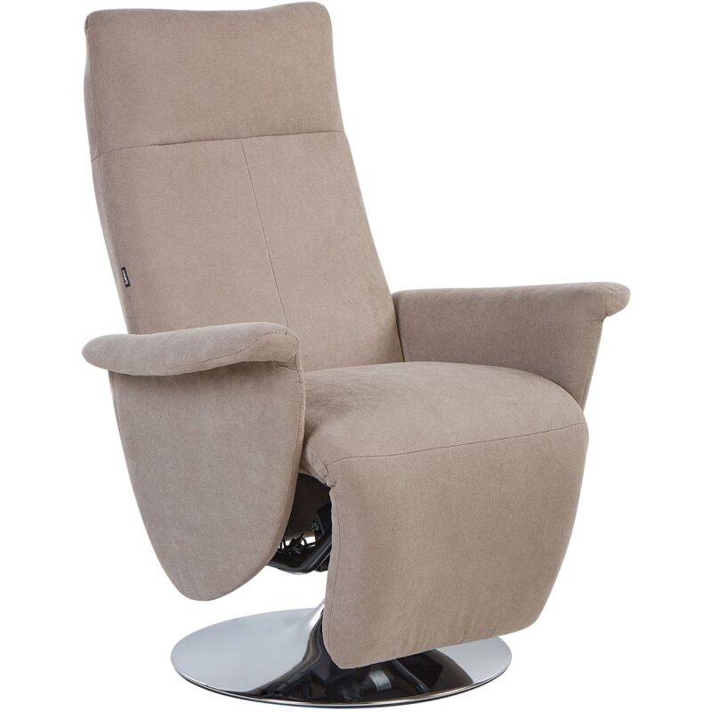 Beliani - Adjustable Polyester Fabric Ergonomic Recliner Armchair Metal Base Taupe pu Prime