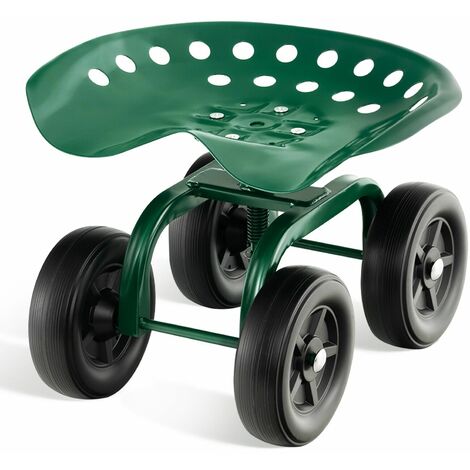 Adjustable Rolling Garden Cart Outdoor Garden Plant Station Trolley Swivel Seat