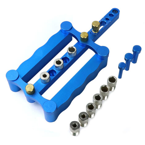 Adjustable Self-Centering Drill Guide Kit with 6mm, 8mm and 10mm Bushings for Woodworking Carpentry (Blue)