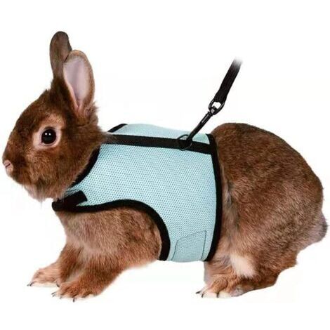 Adjustable soft rabbit harness with elastic leash for small animals rabbits hamsters cats (L, light green)