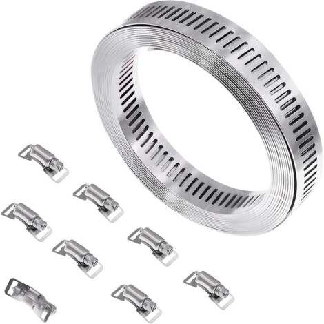 Adjustable stainless steel hose clamp, 3 m long, with worm screw and 8 fasteners