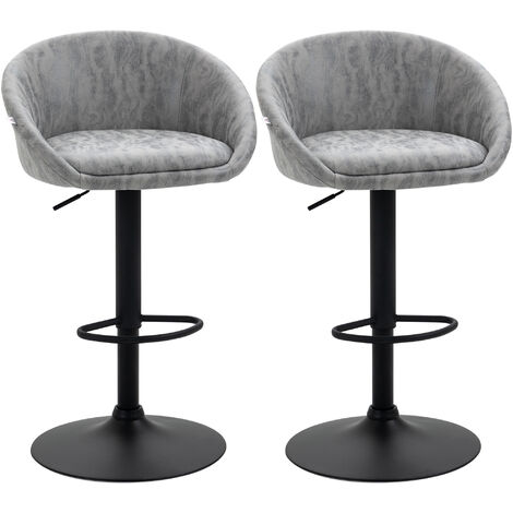 Adjustable Swivel Bar Stools Set of 2 Bar Chairs with Footrest Light Grey