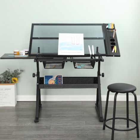 adjustable tempered glass drafting printing table with chair BLACK, Modern Design, Wohnzimmer, Schlafzimmer