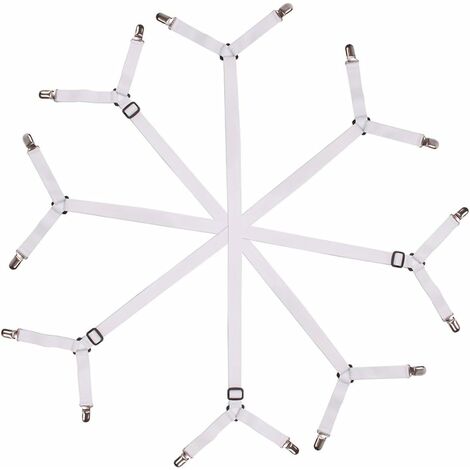 Adjustable Triangular Bed Sheet Support Straps for a Smooth Mattress, 4 Pack, White