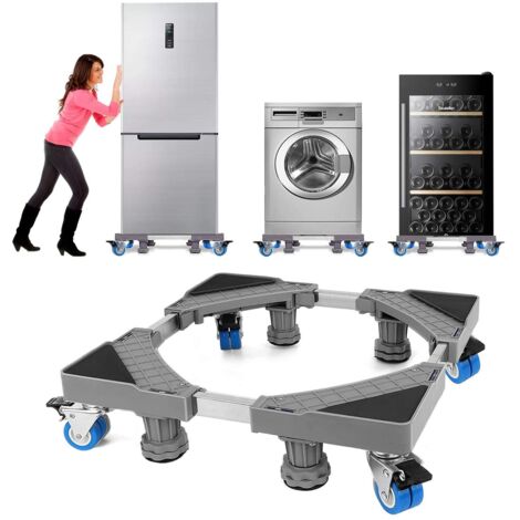 Adjustable Washing Machine Fridge Base 41.5cm-65cm Laundry Pedestal Dryer Base with 4 Wheels and 8 Feet, Noise Reduction Shockproof Dryer Effect