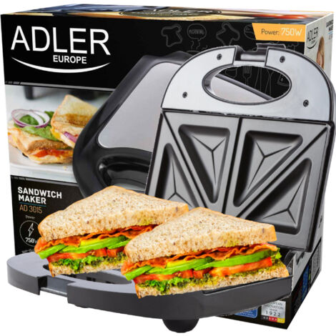 Adler AD 3015 Sandwichmaker, 750 W, schwarz und grau
