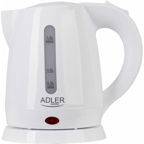 Adler AD1272 Bouilloire Électrique 1L, sans BPA, Résistance Cachée, sans fil 360° 1600W Blanc - Blanc