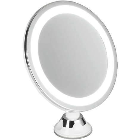 Adler AD2168 Espejo de Maquillaje y Afeitado con LED, Espejo de Pared con Aumento 5X, Rotación 360°, Ventosa Acero Inoxidable - Acero Inoxidable