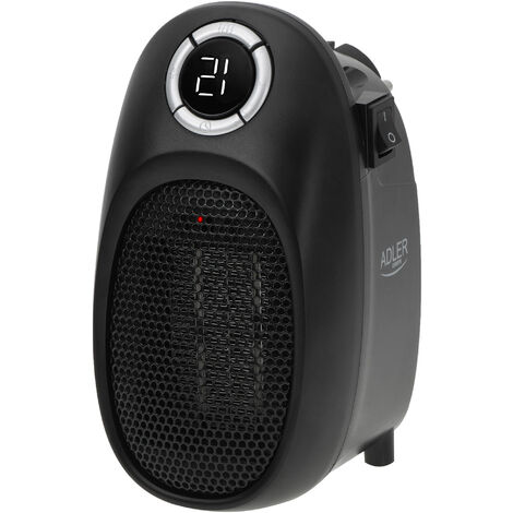 Adler AD7726 Mini Calefactor Portátil Cerámico, Regulador Temperatura 15 - 35ºC, Temporizador, Pantalla LED 1500W Negro