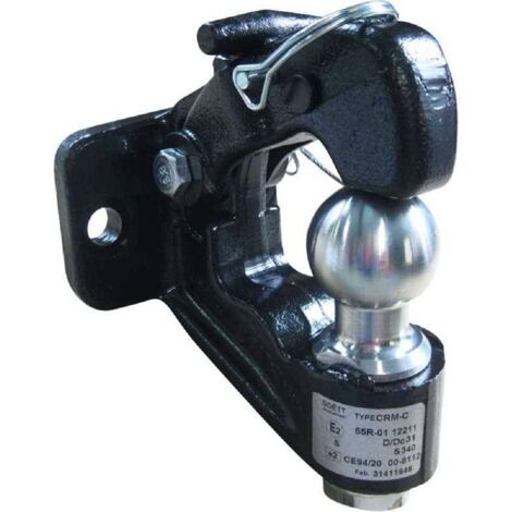 Adnauto – Crochet attelage mixte rotule et anneau 3.5T – Charge d'appui 340 kg – 2 trous de fixation entraxe 90 mm – Pour matériel agricole et utilitaire