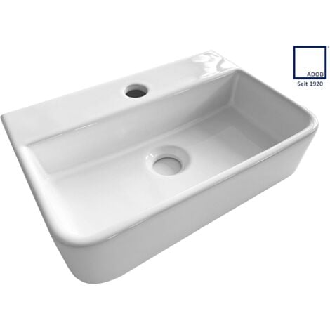 ADOB Design Keramik Waschbecken Hängewaschbecken Aufsatzwaschbecken eckig, inkl. Siphon und Ablaufventil, 38,5 x 17,5 x 9 cm, 28051