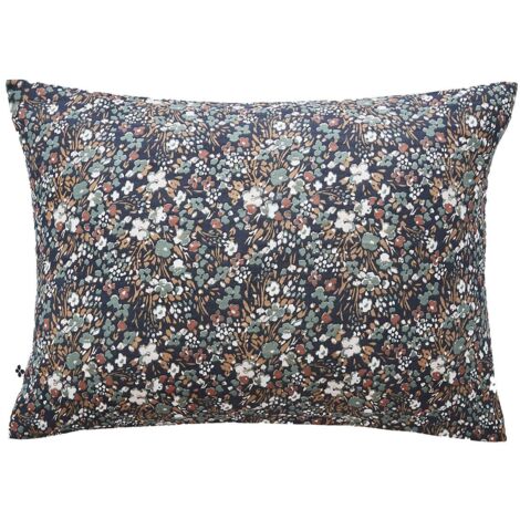 ADONIS - Taie d'Oreiller 50x70cm Gaze de Coton Coloris Bleu Motifs Fleurs